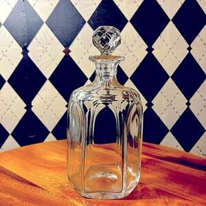 Sculptured Handblown Decanter with‎ Pontil Mark Mid-Century Luxury Barware 9"